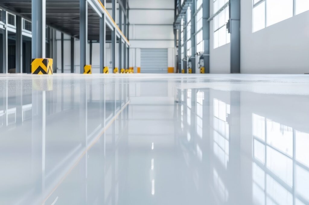 Nahtloser Epoxidharzboden mit glänzender Oberfläche, strapazierfähig und glatt, langlebig und schützend, ideal für dekorative industrielle Anwendungen